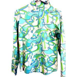 IBKUL Chain Tassel Print 1/4 Pullover Golf Tennis Vented Green SPF 50 Womens S